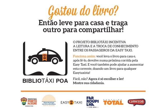 Porto Alegre, RS - 21/09/2015 Projeto Bibliotáxi em Porto Alegre será lançado nesta quinta-feira, 24 de setembro e contará com mais de 20.000 livros de categorias variadas disponibilizadas em táxis da região Foto: Divulgação/PMPA